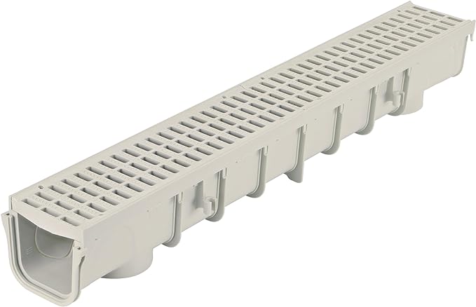 NDS 5 in. Pro Series Drain Kit, 5-1/2 in. X 39-3/8 in. Deep Profile Channel, End Caps/Outlet, Gray Plastic Grates