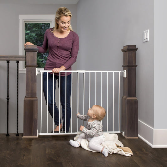 Regalo 2-in-1 Extra Wide Stairway and Hallway Walk ThroughBaby Safety Gate, Hardware Mounting, White 24"x40.5"x28.5"(Pack of 1)