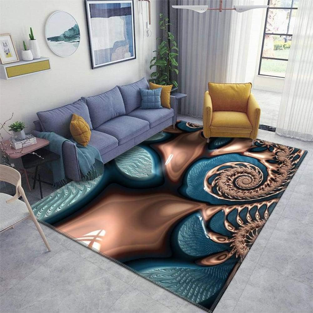 Home Area Rug, Teal and Chocolate Swirl Blue Brown Fractal Spirals Rugs for Living Room Bedroom Dining Room Playroom Sofa Indoor, 63x94 Inch