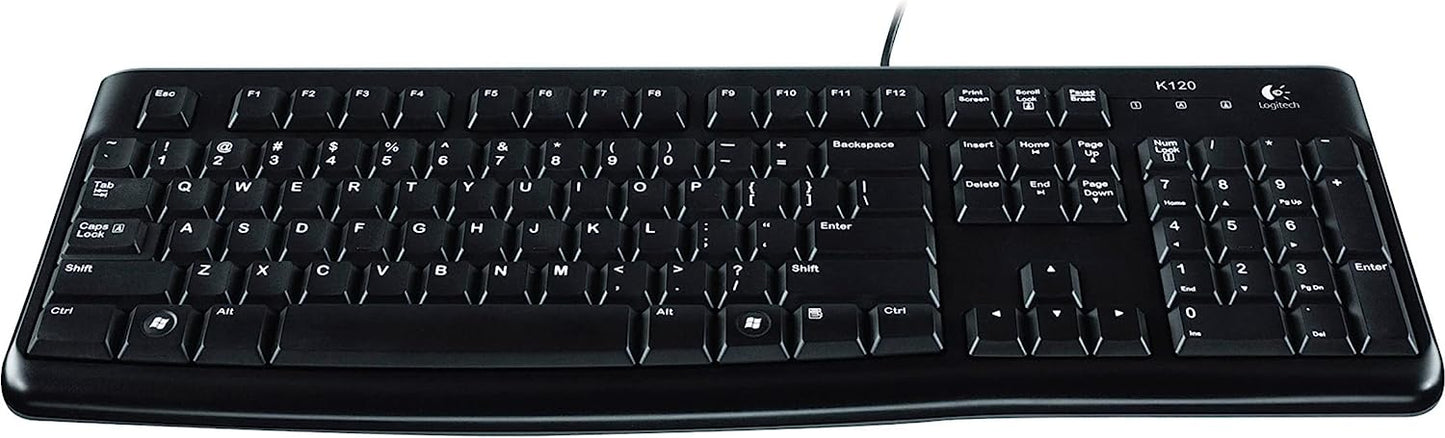 Logitech K120 Wired Keyboard for Windows, Plug and Play, Full-Size, Spill-Resistant, Curved Space Bar, Compatible with PC, Laptop - Black