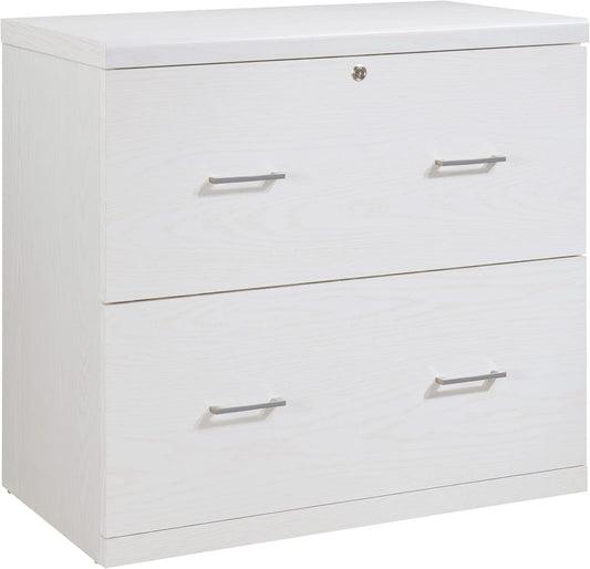 OSP Home Furnishings Alpine 2-Drawer File Cabinet with Locking Top Drawer and Lockdowel Fastening System, Lateral, White