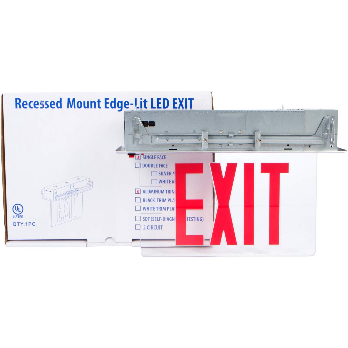 Morris Products LED Exit Sign – Recessed Mount Edge – Red on Clear Panel, Black Housing – Compact, Low-Profile Design – Single Sided Legend – Energy Efficient, High Output – 1 Count