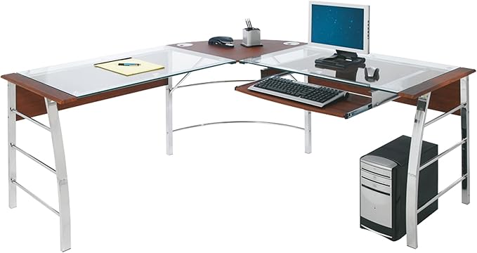 Realspace® Mezza 62"W L-Shaped Corner Desk, Cherry/Chrome