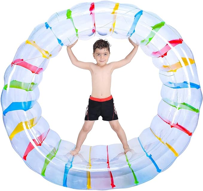 Tzsmat 65" Diameter Kids Colorful Inflatable Wheel Roller Pool Float for Pool Lake Water Toy