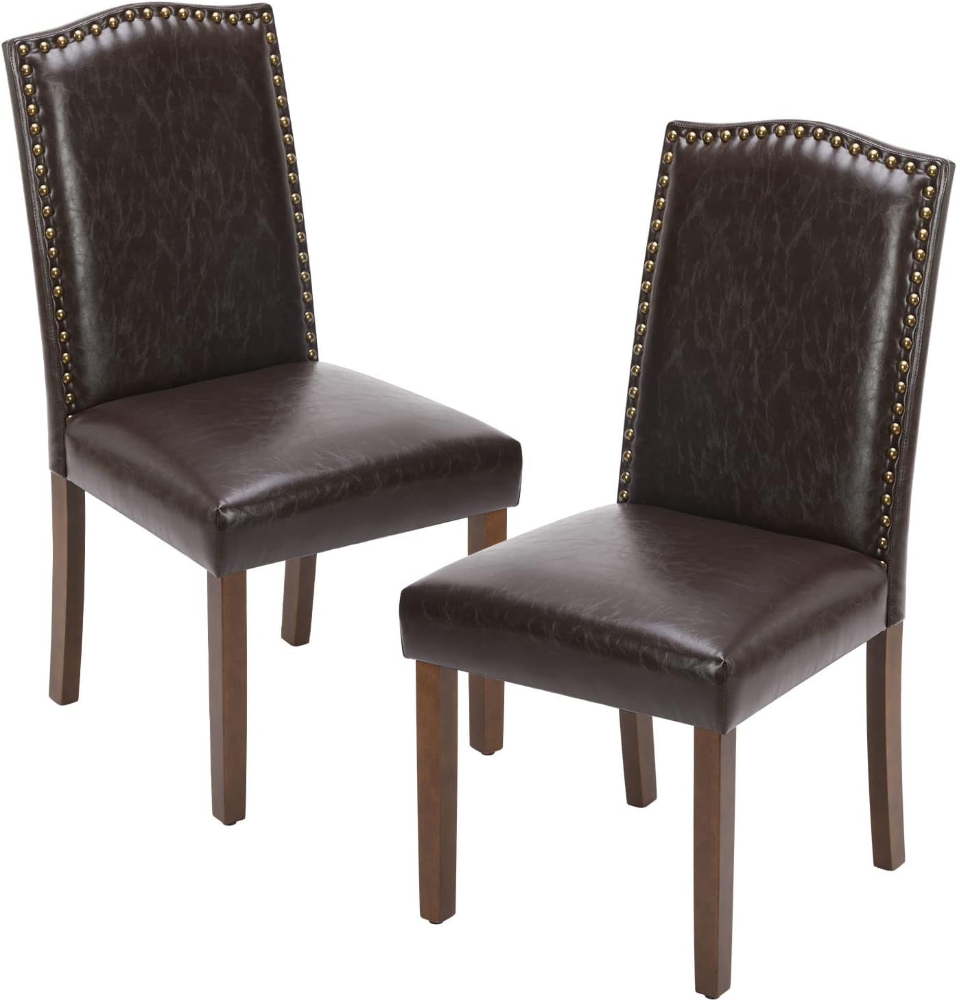 NEWBULIG Table Set of 2 Leather Rivet, Side Chair with Solid Wood Legs and Padded Seat for Kitchen Dining Bedroom Living Room, Brown