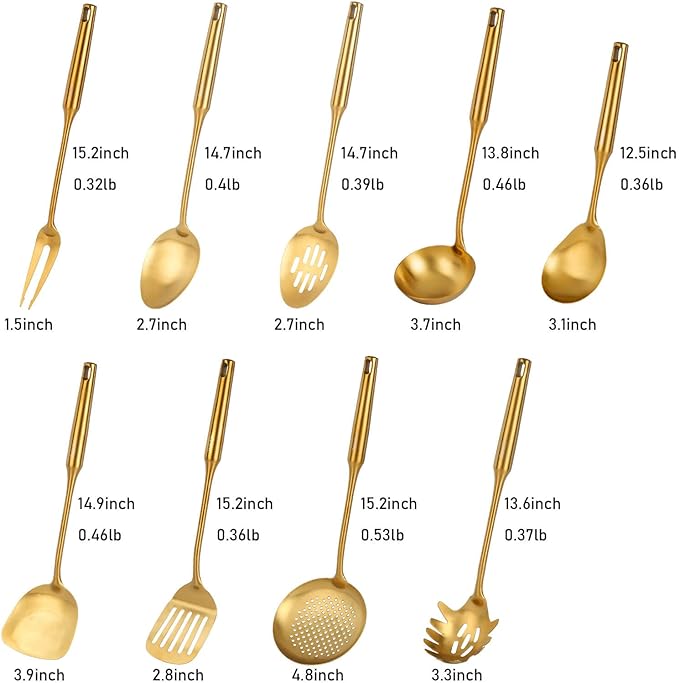 Gold Kitchen Utensils Set, Standcn 9 PCS 304 Stainless Steel All Metal Cooking Tools