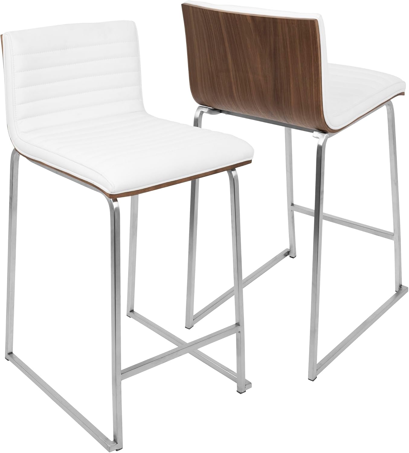 Lumisource Mara 26 in. Walnut and White Counter Stool (Set of 2)