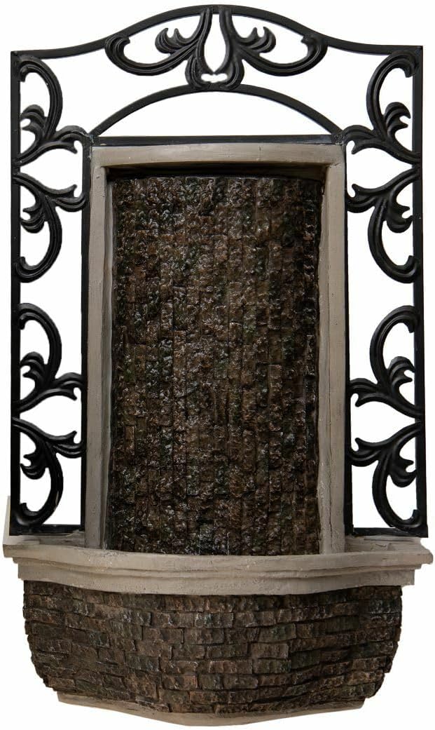 XBrand 30.31" H Stone/Black Polyresin and Metal Indoor Outdoor Wall Mounted Waterfall Fountain with Pump, Wall-Hanging Fountains, Water Fountain Décor