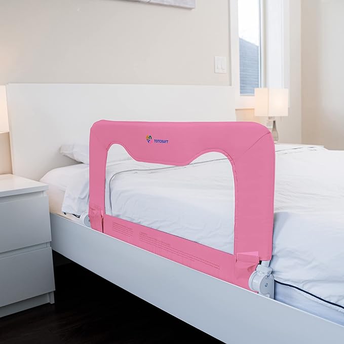 TotCraft Toddler Bed Rails Guard – Universal Baby & Children Bed Rail for Box Spring &slats – Kids Bed Rail for Toddlers for Cribs, Twin, Double, Full Size Queen & King Bed - Pink (35.5L19.5H) in