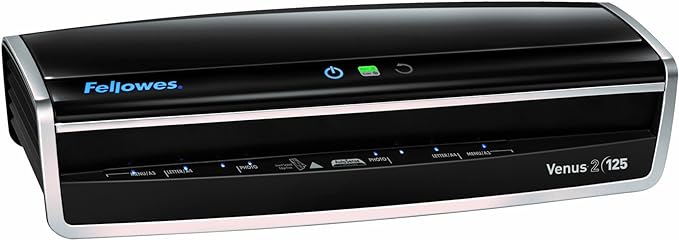 Fellowes Laminator Venus 2 125, Rapid 30-60 Second Warm-up Laminating Machine, with Laminating Pouches Kit (5734801), Black, Silver, 5.1" x 21.3" x 8.2"