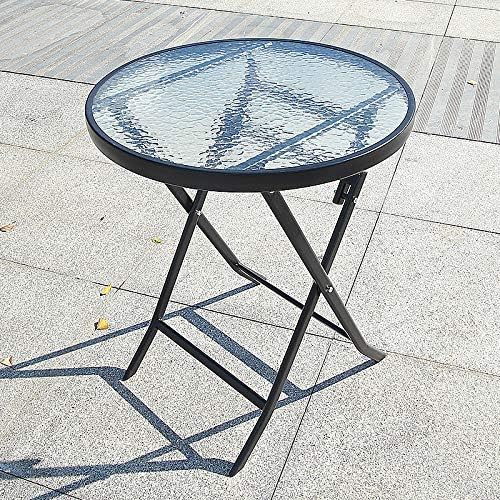 Byjccar Iron Retro Outdoor Indoor Simple Folding Table Small Tempered Corrugated Glass Round/Square Table (Transparent Ripple, Square)