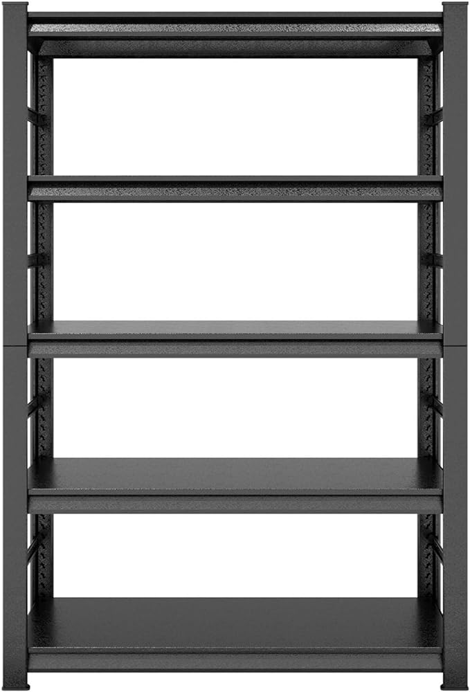 Steel Shelving Unit, 5-Tier, Black, High Load Support, H72 x W47.2 x D23.6