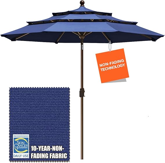 EliteShade Sunumbrella 9ft 3 Tier Patio, Navy Blue