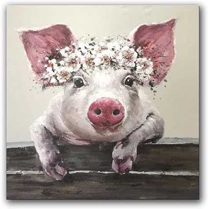 LIIJPGG Pigs with Flower Crowns Canvas Art Poster and Wall Art Picture Print Modern Family bedroom Decor Posters 16x16inch(40x40cm)