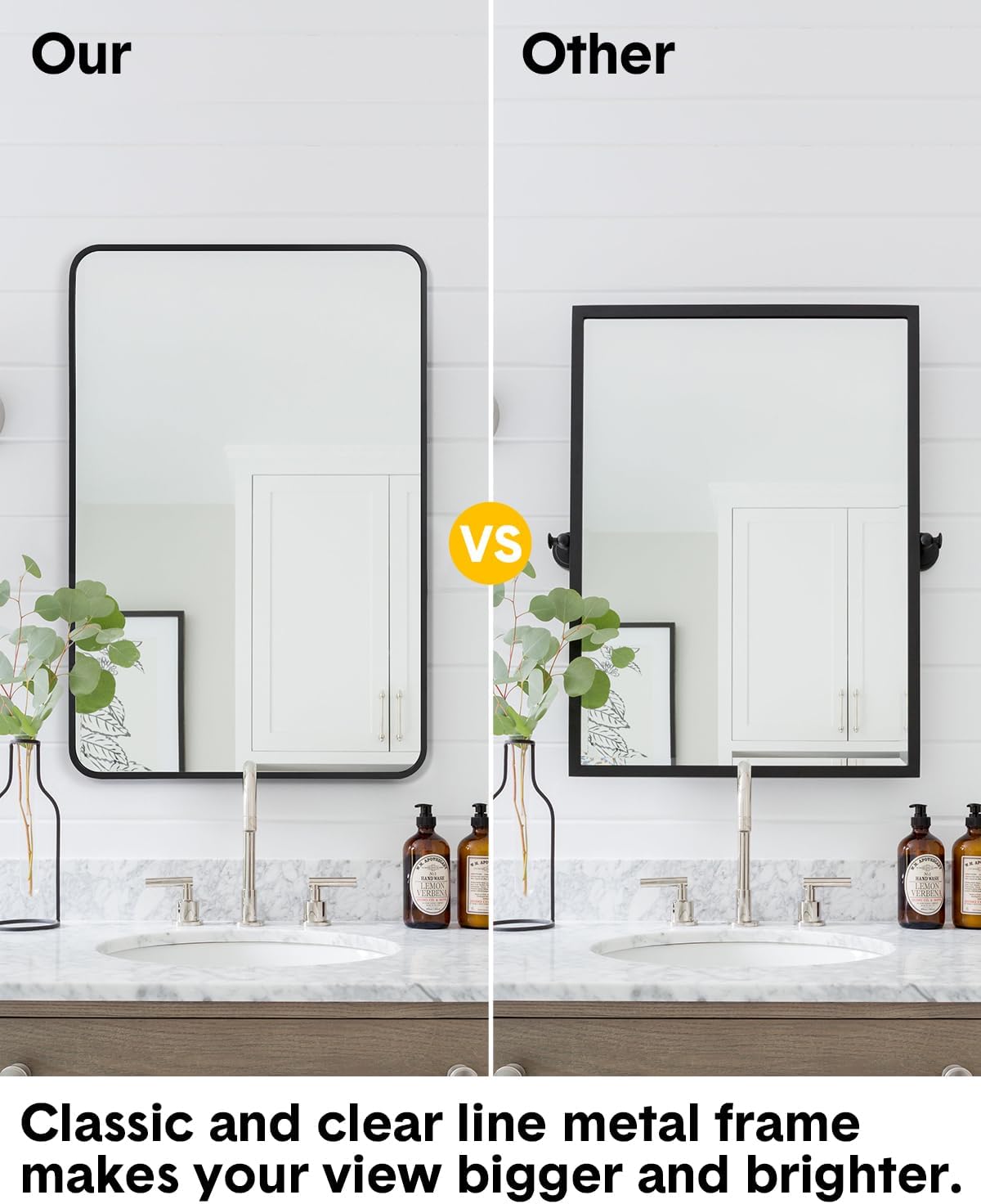 Bathroom Mirror, Matte Black Metal Framed Mirror, 40 x 30 Inch HD Eco-Friendly Wall Mount Rounded Corner Rectangular Vanity Mirror, Hangs Horizontally or Vertically