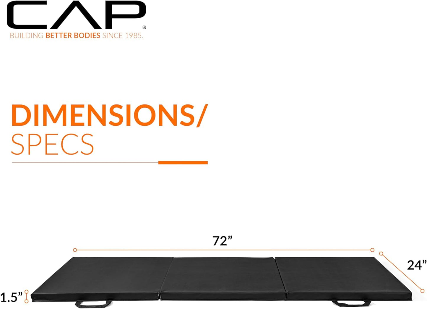 CAP Barbell All Purpose Folding Anti Tear Exercise Training Aerobic Fitness Gym & Gymnastics Balance Mat. 72"L x 24"W x 1.5"Thick. BLACK