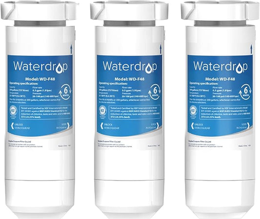 Waterdrop XWF Water Filter for GE® XWF Refrigerator, Replacement for GE® XWF, WR17X30702, 3 Filters