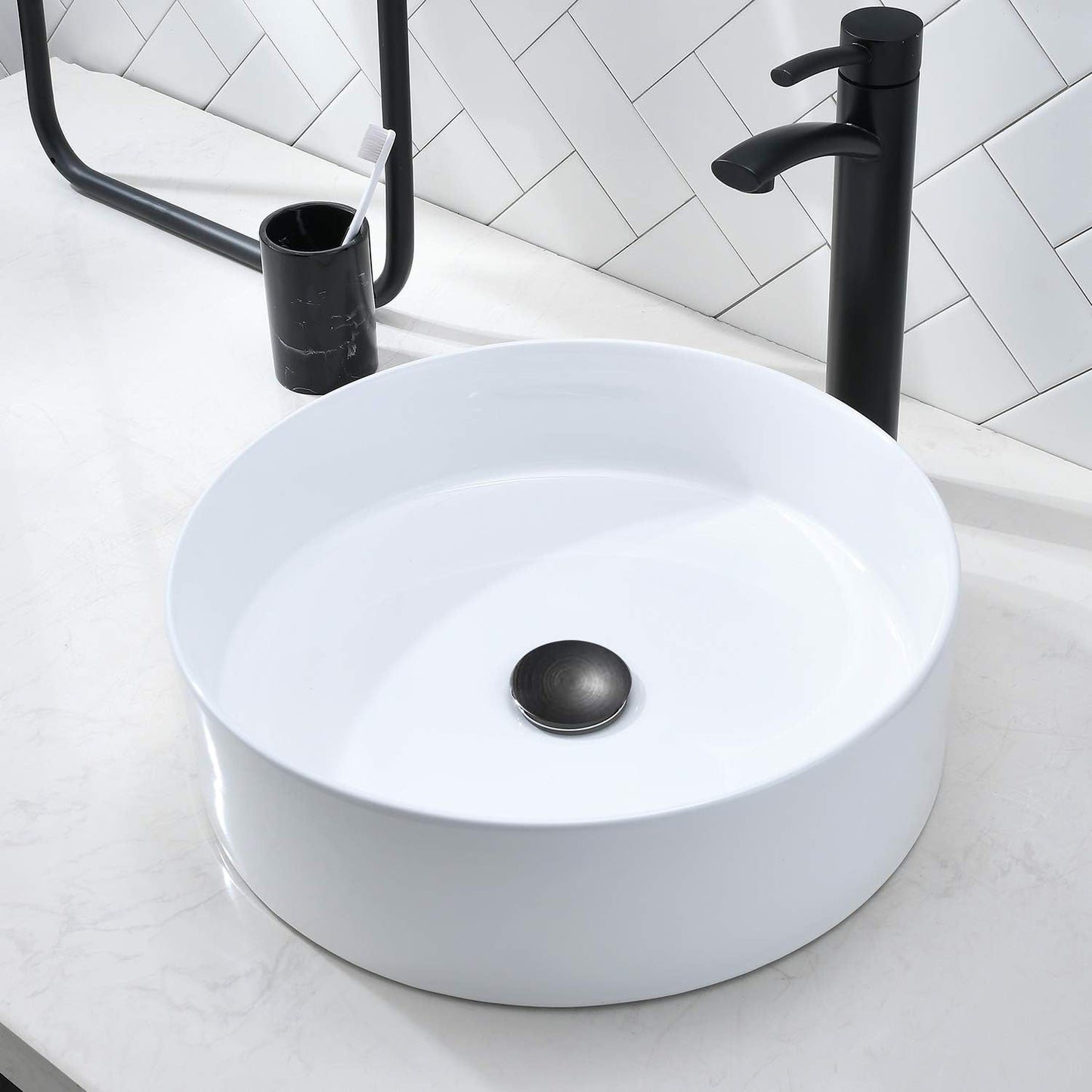 Hotis HT-JLJ174A-New 16" x 16" Round Bathroom Ceramic Basin Sink with Modern Design