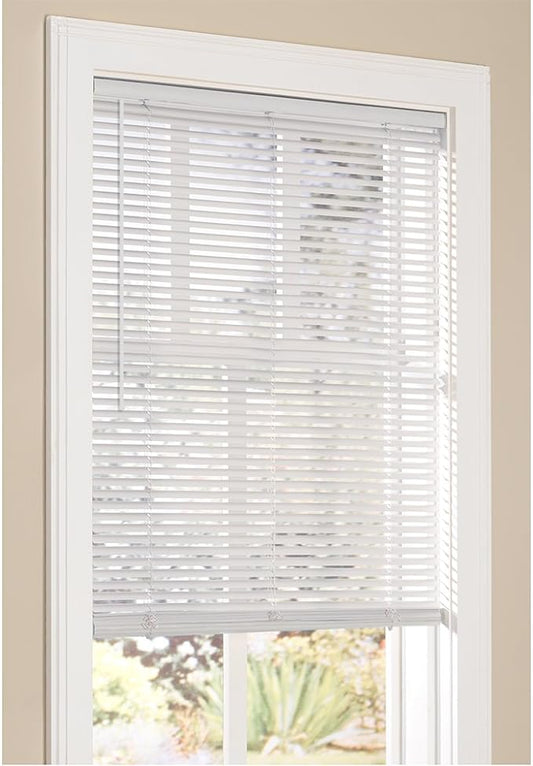 Vinyl Mini Blinds 1-Inch Cordless Room Darkening Blind for Windows - Starting at $9.97 - (Over 1,400 Add'l Custom Sizes) Vinyl Blinds, Mini Blinds, Window Blinds Cordless, White - 23" W x 64" H