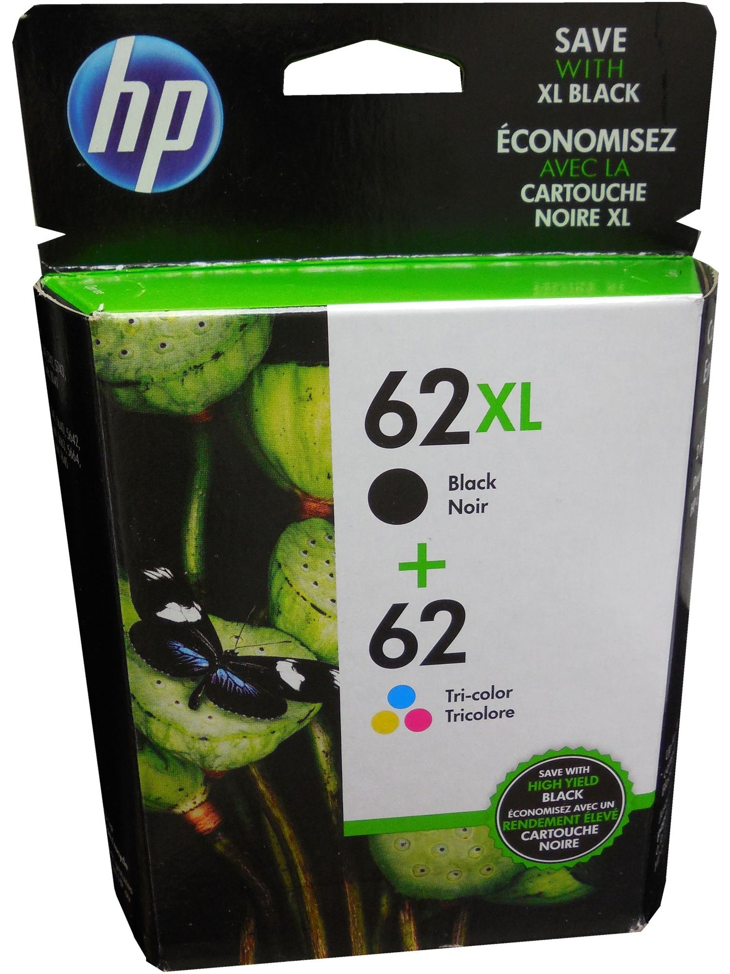 HP 62XL High Yield Black/62 Tri-color 2-pack Original Ink Cartridges / N9H67FN