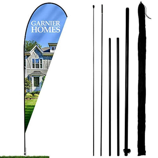 Anley Teardrop Feather Flagpole Set - Assembled Flutter Banner Pole Set with Carrying Bag - Fits 3.5Ft X 10Ft Feather Flags(Not Included) - Flagpole ONLY