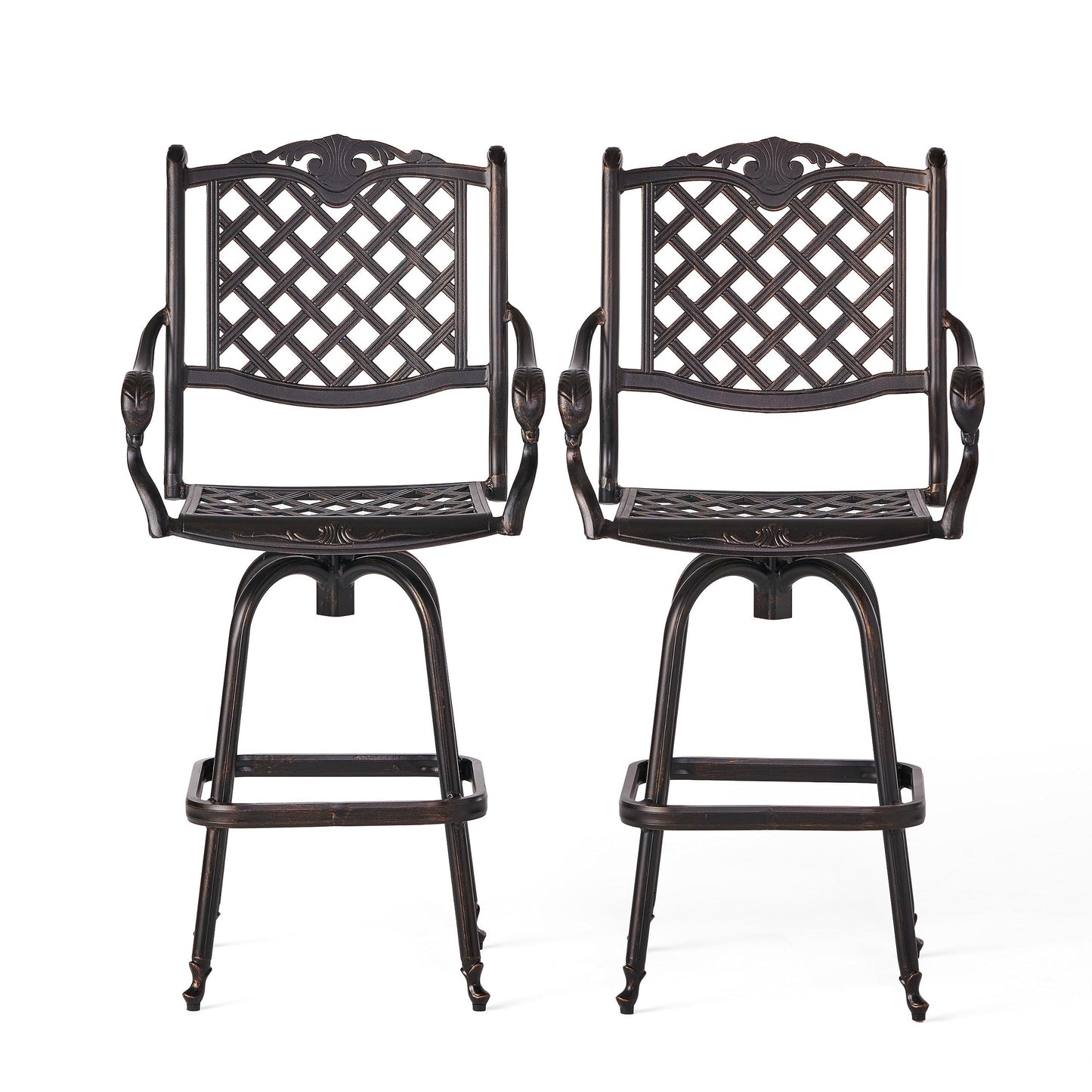 Christopher Knight Home Avon Outdoor Cast Aluminum Bar Stools, 2-Pcs Set, Shiny Copper