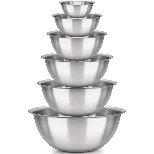 mixing bowl Set of 6 - stainless steel - Polished Mirror kitchen bowls - Set Includes ¾, 2, 3.5, 5, 6, 8 Quart - Ideal For Cooking & Serving - Easy to clean - Great gift