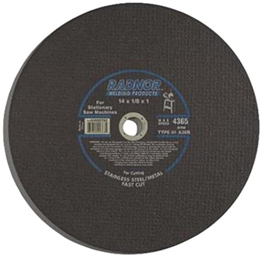 X 1/8" X 1" A30R Aluminum Oxide Type 1 Reinforced Cut Off Wheel For Use With Stationary Saw On Metal 10 pack