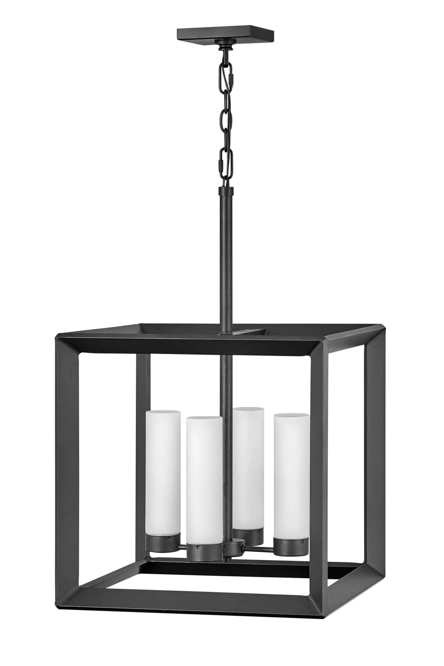 Hinkley Rhodes Collection Four Light Outdoor Medium Hanging Lantern, Brushed Graphite w/Etched Opal Glass