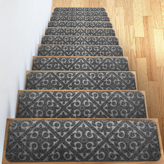 ELOGIO Carpet Stair Treads Set of 13 Non Slip/Skid Rubber Runner Mats or Rug Tread – Indoor Outdoor Pet Dog Stair Treads Pads – Non-Slip Stairway Carpet Rugs (Gray) 8" x 30"