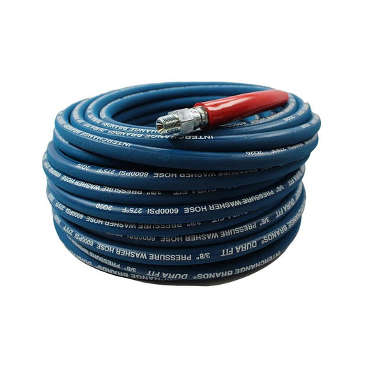 Interchange Brands 3/8” x 100ft 6000 PSI High Pressure Washer Hose Blue Non-Marking, R2 2-Wire Braid, 275 Max Temp, Assembled in USA