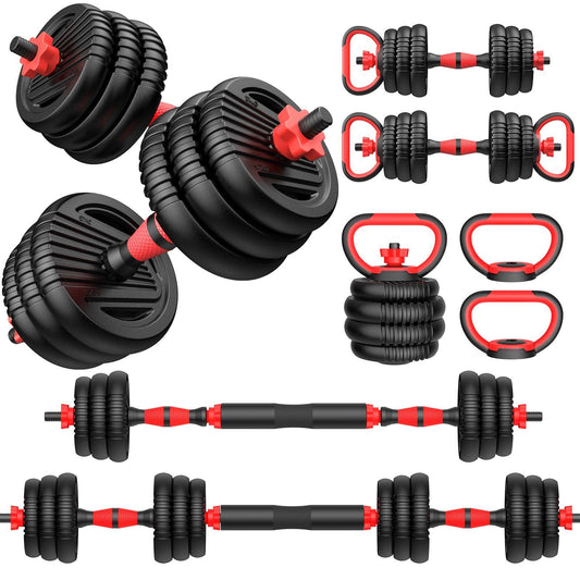 FITPLAM Adjustable dumbbell set, 20lbs Free Weights set with upgraded nut, 4 in 1 Weight Set Used as Kettlebells, Barbell, Push up Stand, Fitness Exercise for Home Gym Suitable Men/Women