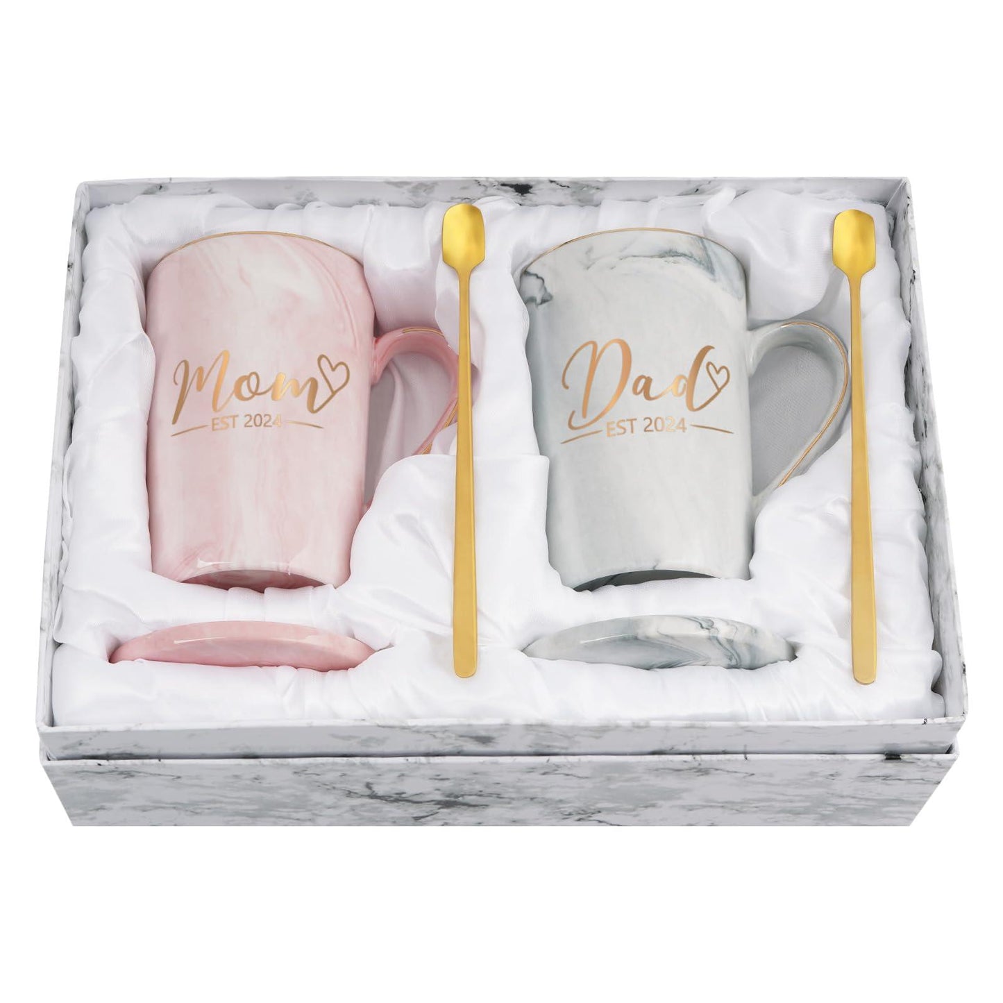 YHRJWN - Dad Mom Est 2024 - New Parents Gifts for Couples - Mom and Dad Coffee Mugs 2024 - Pregnancy Announcement Parent to be Gifts - Anniversary Christmas Gifts- 14 Oz with Gift Box