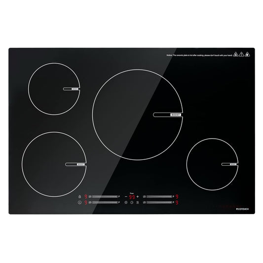 ECOTOUCH 4 Burner Induction Cooktop 30 inch with Booster,220-240v 7200W Built-in Glass Ceramic Electric Induction Burner,True High Power,Drop in Hot Plate 30" Induction Cooktop Hard Wire(No Plug)