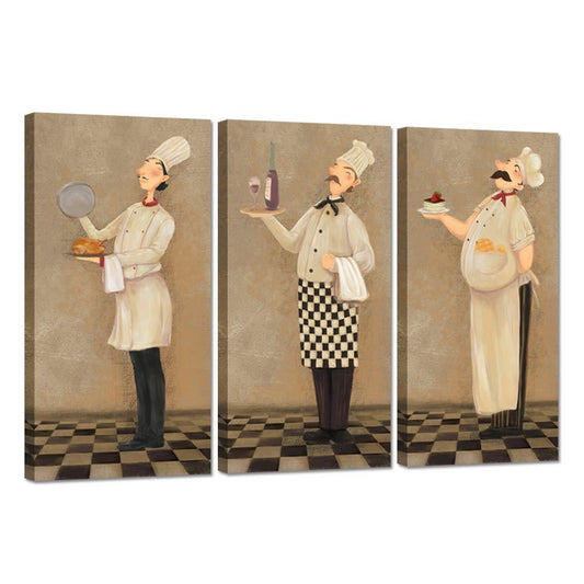 iHAPPYWALL 3 Pieces Kitchen Chef Pictures Wall Decor Funny French Chef Vintage Poster Print for Kitchen Dining Room Chef Restaurant Wall Decor Ready to Hang 16x32inchx3pcs