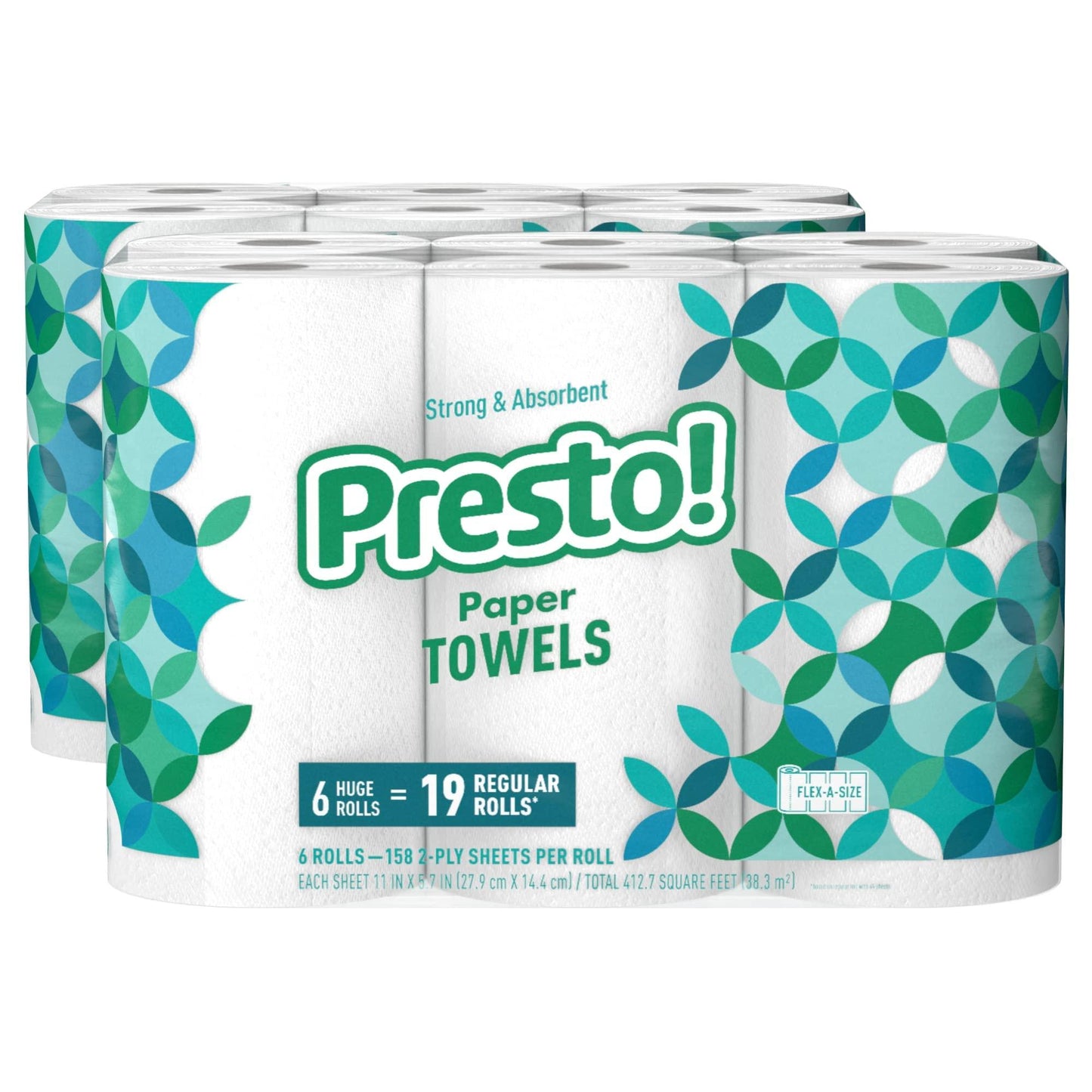 Presto! Flex-a-Size Paper Towels, 158 Sheet Huge Roll, 12 Rolls (2 Packs of 6)