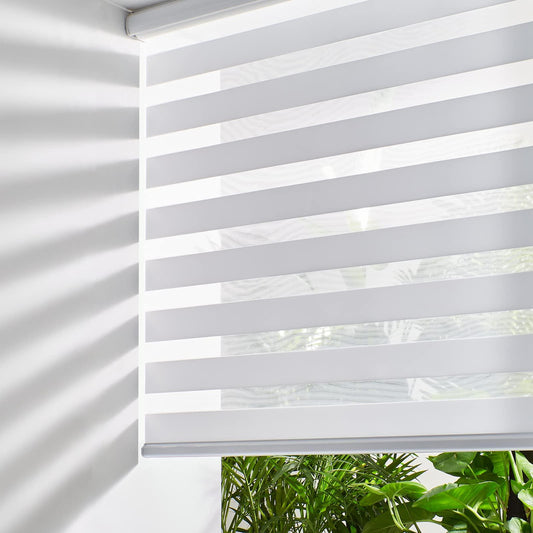 Persilux Cordless Zebra Blinds for Windows Free-Stop Window Shades (34" W X 47" H, White) Dual Layer Light Control for Day and Night, Light Filtering Sheer Shades for Home, Bedroom, Easy to Install