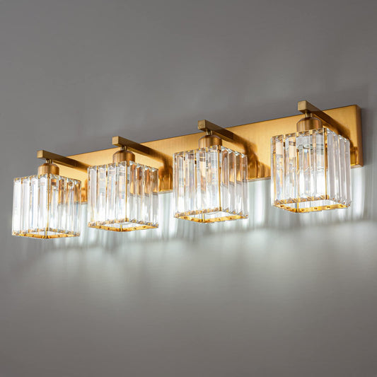 FDPBY Modern Bathroom Vanity Light 4-Lights Modern Gold Brushed Brass Finish Crystal Bathroom Wall Light Bathroom Vanity Light Fixtures