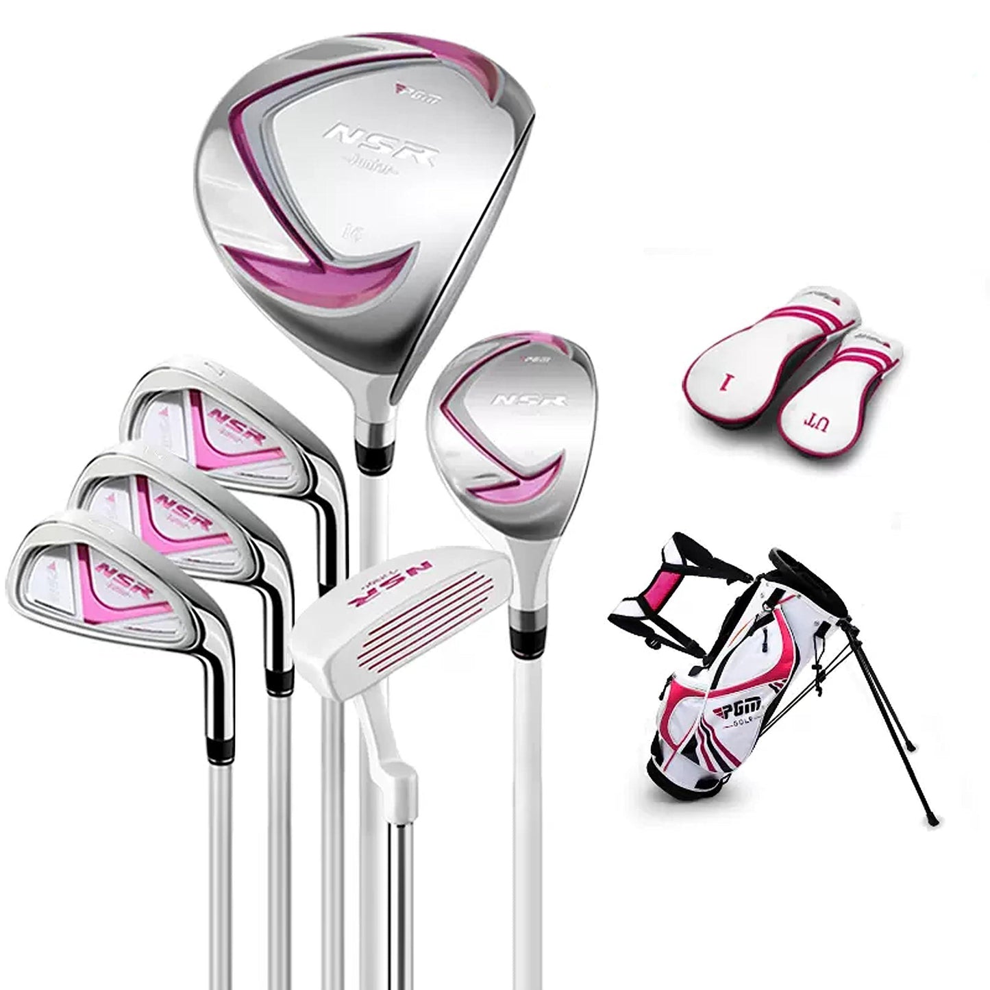 PGM Golf Club Set - Junior Complete Golf Club Set for Kids Children - Right Handed - Driver(#1), Hybrid, Iron(#7,#9,#S), Putter, Golf Stand Bag