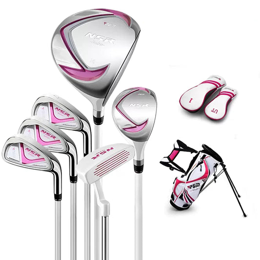 PGM Golf Club Set - Junior Complete Golf Club Set for Kids Children - Right Handed - Driver(#1), Hybrid, Iron(#7,#9,#S), Putter, Golf Stand Bag