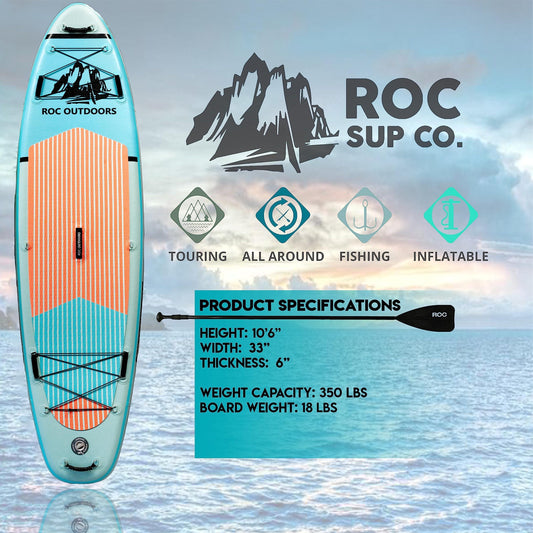 Roc Inflatable Stand Up Paddle Boards 10 ft 6 in with Premium SUP Paddle Board Accessories, Wide Stable Design, Non-Slip Comfort Deck for Youth & Adults (Cloud)