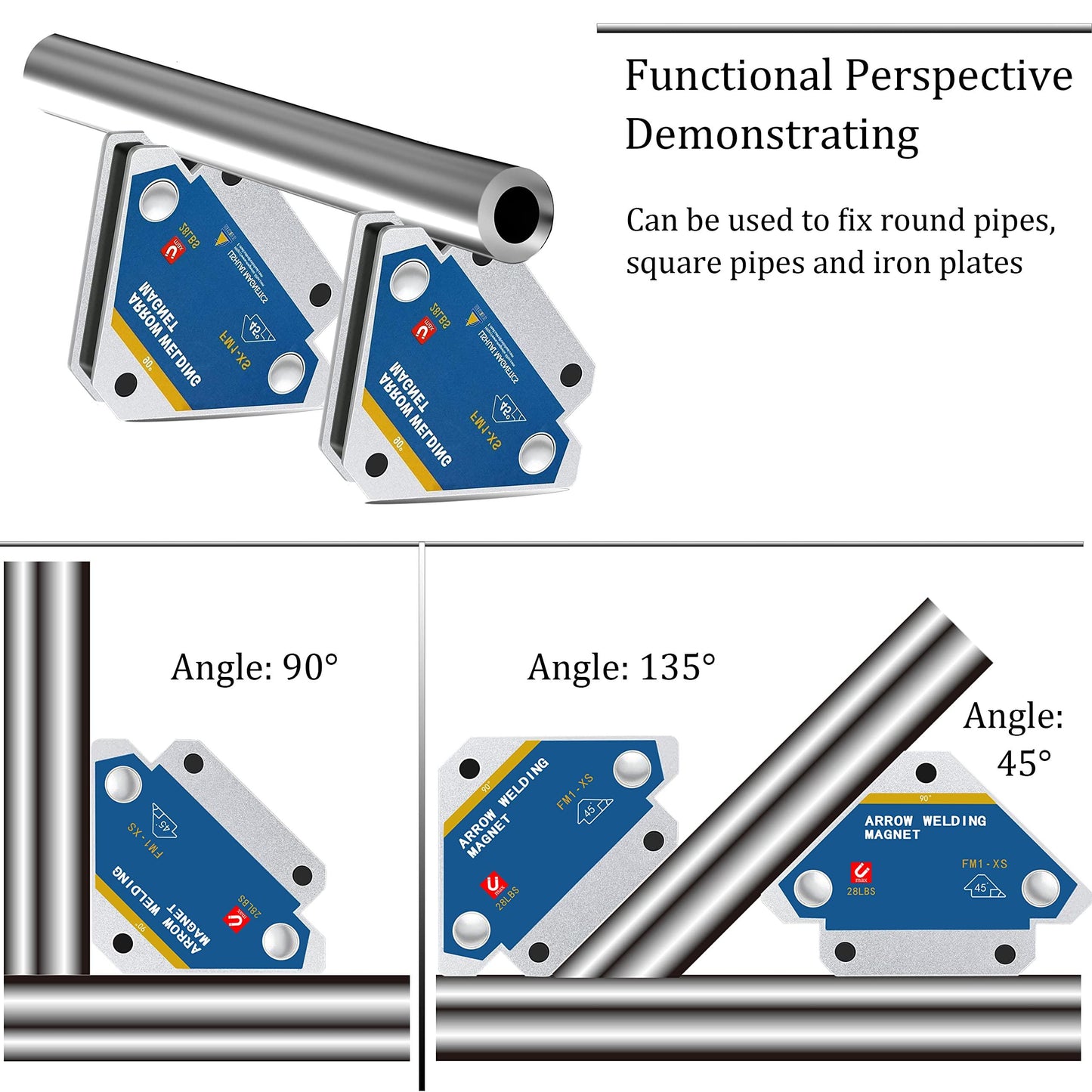 Set of 4 Arrow Welding Magnets, Angled 45°, 90°, 135° Rugged Magnet Welding Clips for Holding Metal Strong Hand Tools - Magnetic Welding Holders from Magsamson (13KG/28 LBS)