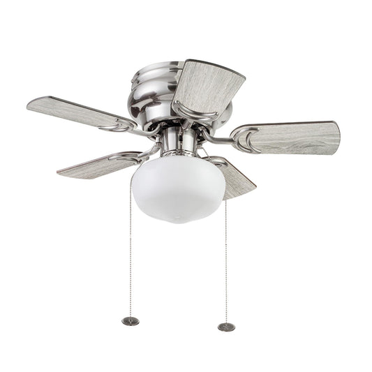 Prominence Home Hero, 28 Inch Traditional Flush Mount Indoor LED Ceiling Fan with Light, Pull Chain, Dual Finish Blades, Reversible Motor - 51656-01 (Brushed Nickel)