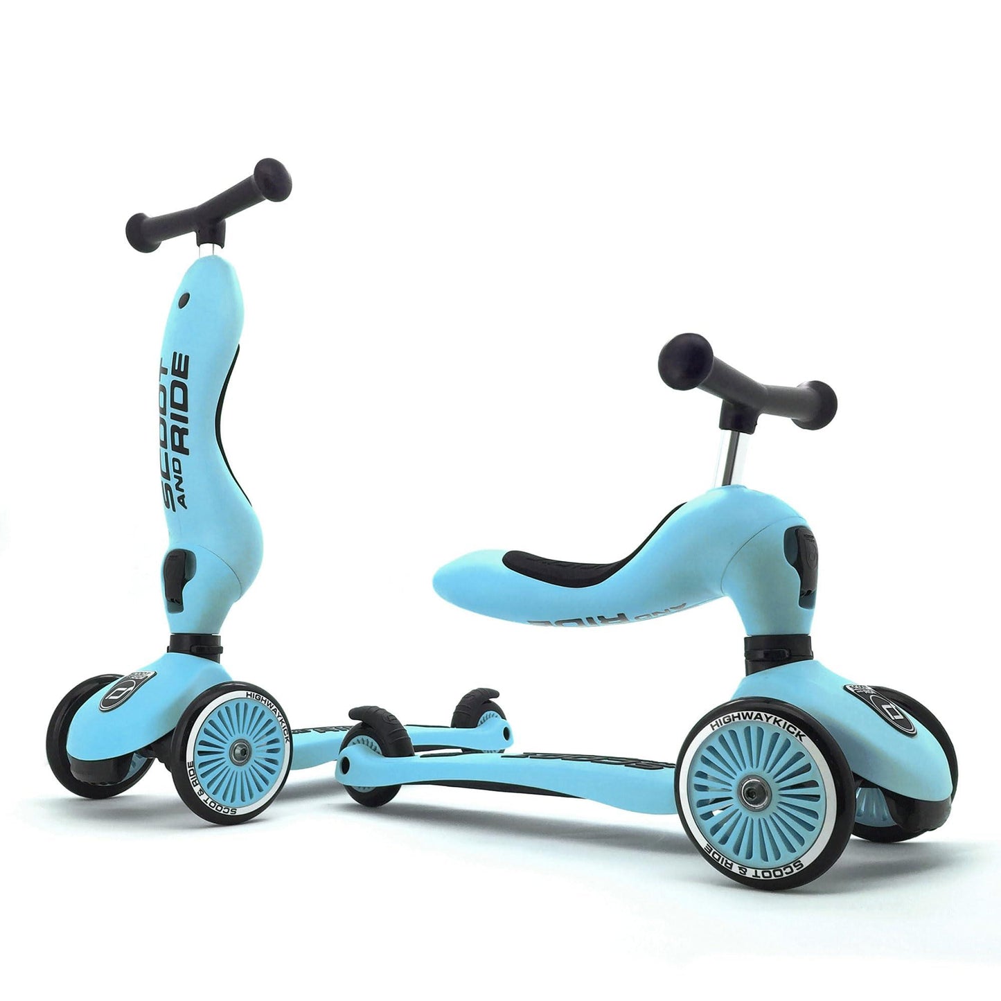 Scoot & Ride - Highwaykick 1 Children Adjustable Seated or Standing 2-in-1 Scooter Including Safety Pads (Blueberry) - For Ages 1-5