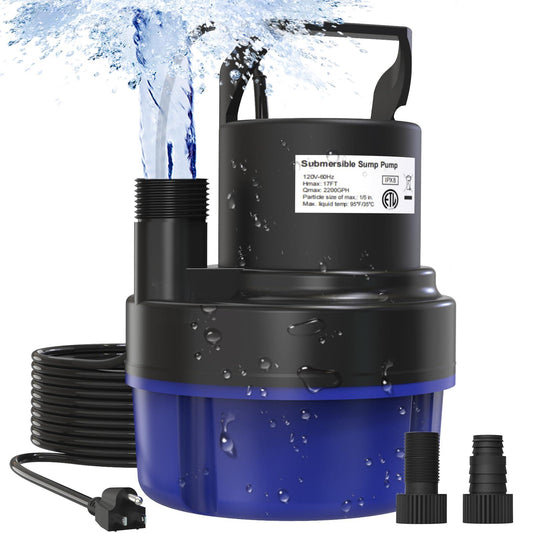 Submersible Water Pump, 2060GPH 1/2HP Portable Sump Pump for Pool Draining