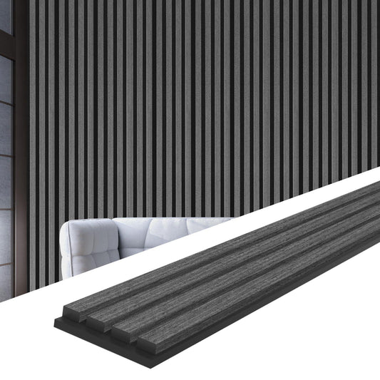 NeatiEase 4-Piece Wood Wall Panels for Wall Decor and Noise Reduction, Acoustic Slat Wall Paneling, 3D Decorative Slat Panels for Interior Wall and Ceilings, Dark Gray Oak