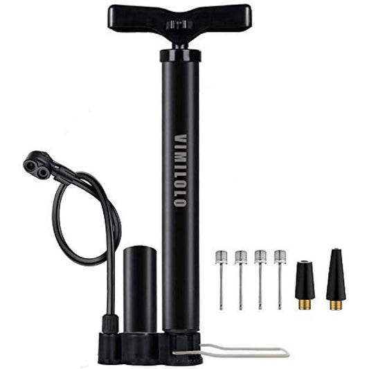 VIMILOLO Bike Pump Portable, Ball Pump Inflator Bicycle Floor Pump with high Pressure Buffer Easiest use with Both Presta and Schrader Bicycle Pump Valves-160Psi Max