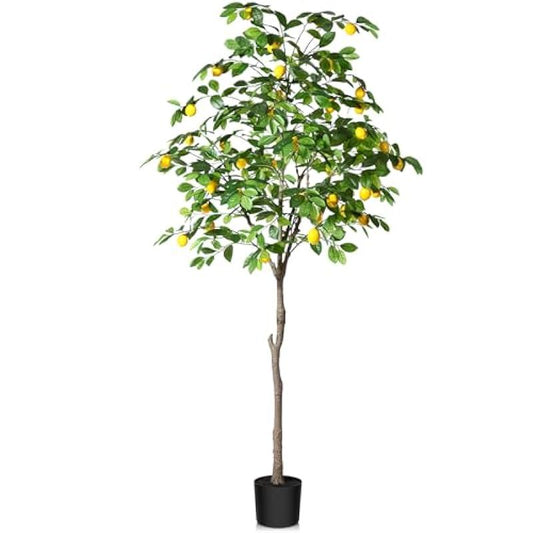 Kazeila Artificial Lemon Tree, 6 Feet Fake Lemon Plant, Pre Potted Faux Lemon Tree, Plastic Lemon Fruit Tree for Home Decor Living Room Office