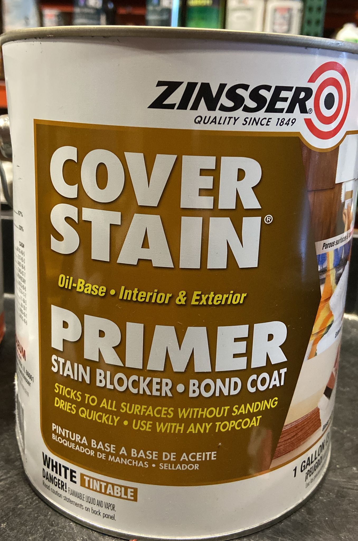 White, Zinsser Cover Stain Flat Oil-Based Interior and Exterior Primer and Sealer-3501, Gallon