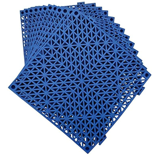 Jaderlu 12 Pack Modular Interlocking Cushion 11.6" x 11.6" Rubber Mat Floor Tile Mats Drain Pool Patio Balcony Yard Pet Area Washer Pad(Blue)